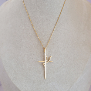 Colar Elo Veneziana Com Pingente Crucifixo Fé Folheado A Ouro 40cm + Extensor