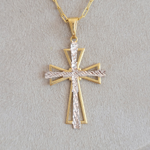 Colar Elo Cartier Com Pingente Crucifixo Folheado A Ouro 60cm