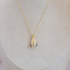Colar Elo Veneziana Nossa Senhora Aparecida Cravejado Microzircônia e Zircônia Navete Folheado A Ouro 45cm