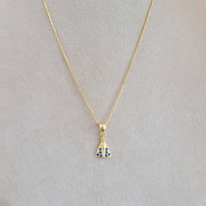Colar Elo Veneziana Nossa Senhora Aparecida Cravejado Microzircônia Folheado A Ouro 50cm P