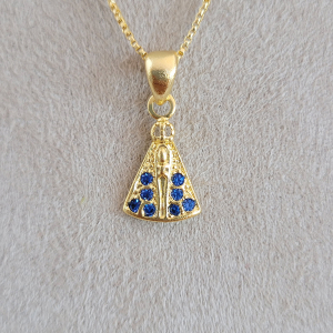 Colar Elo Veneziana Nossa Senhora Aparecida Cravejado Microzircônia Folheado A Ouro 50cm P