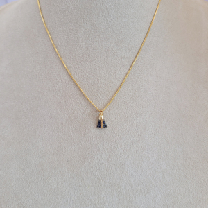Colar Elo Veneziana Nossa Senhora Aparecida Cravejado Microzircônia Azul Marinho Folheado A Ouro 40cm + Extensor PP