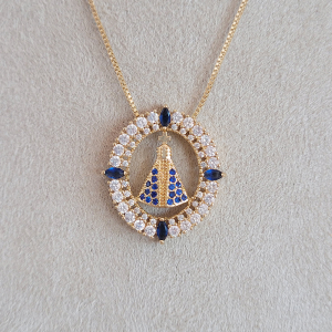Colar Elo Veneziana Nossa Senhora Aparecida Cravejado Microzircônia Folheado A Ouro Rose 45cm + Extensor