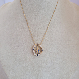 Colar Elo Veneziana Nossa Senhora Aparecida Cravejado Microzircônia Folheado A Ouro Rose 45cm + Extensor
