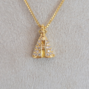 Colar Elo Veneziana Nossa Senhora Aparecida Cravejado Microzircônia Folheado A Ouro 40cm + Extensor P